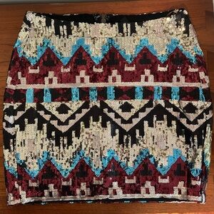 Hot & Delicious Sequin Pencil Skirt - Black, Burgundy & Turquoise